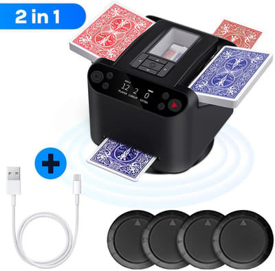 ShopWise Automatische Kaartschudder & Deler - 2 in 1 - Handsfree Kaarten Delen - 360° Rotatie - Oplaadbaar - Extreem Stil 65dB - Incl. 4 Controllers - Kaartenschudmachine - Kaartenschudder - Kaarten Deler Machine
