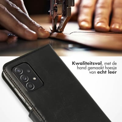 Selencia Hoesje - Geschikt voor Samsung Galaxy A52 (4G) / A52s / A52 (5G) - Echt Lederen Bookcase - Zwart
