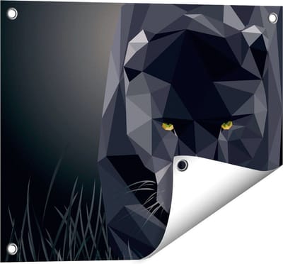 Gards Tuinposter Zwarte Panter van Origami - Abstract - 50x40 cm - Tuindoek - Tuindecoratie - Wanddecoratie buiten - Tuinschilderij