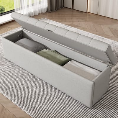 Sweiko Gestoffeerde Bank - Linnen - 141*41.5*47 cm - Bedbank - Opbergruimte - Grijs