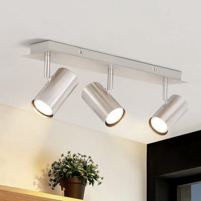 NETTLIFE Opbouwspot - rechthoekig - nikkel - 3-lichts - GU10 Fitting - Metaal - 330° draaibar Plafondspot - L 47cm - Moderne Plafondlamp - voor Woonkamer | Hal | Keuken - Zonder Lichtborn - Max.25W