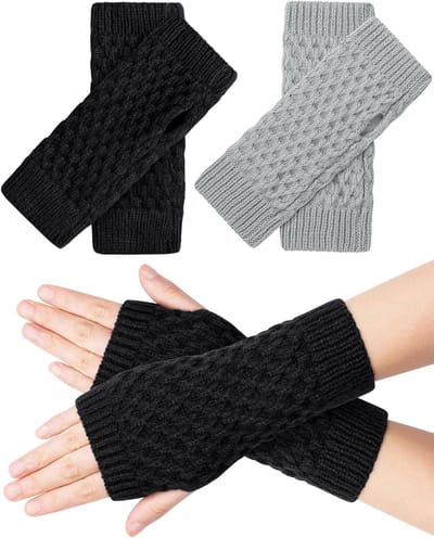 2 Pairs Half Fingerless Handschoenen voor Winter - Warme Gebreide Polswarmers met Duimopening voor Unisex Gebruik