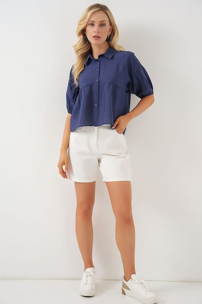 Losse Cropped Overhemd met Kraag