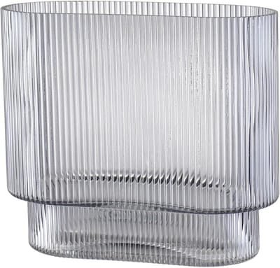 Moderne Ribbelvaas van Zwart Glas voor Bloemen, Perfect voor Tulpen, Verjaardagen en Bruiloften, 18cm Hoog