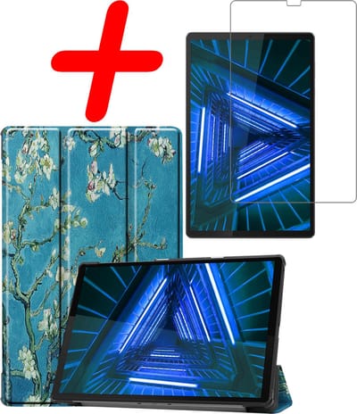 Hoesje Geschikt voor Lenovo Tab M10 FHD Plus (2e / 2nd Generatie) - Met Screenprotector - Trifold Bookcase - Hard Cover - Hardcover Book Case - Tablet Hoes - Bloesem