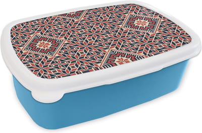Broodtrommel Blauw - Lunchbox - Brooddoos - Design - Borduren - Motief - Patronen - 18x12x6 cm - Kinderen - Jongen