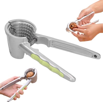 Notenkraker, noten schiller, walnotenkraker, pijnboompitten schiller, met antislip handvat, geschikt voor walnoten, hazelnoten, pecannoten, pistachenoten, pijnboompitten (18,5*6cm, zilver + groen)