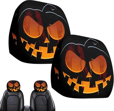 Daity Grappige cartoon auto hoofdsteunhoezen - 2-delige universele - schattige hoofdsteunbeschermers met grote ogen - dubbelzijdige decoratie voor auto's - vrachtwagens en bestelwagens - geschikt voor Halloween en Kerstmis（C）