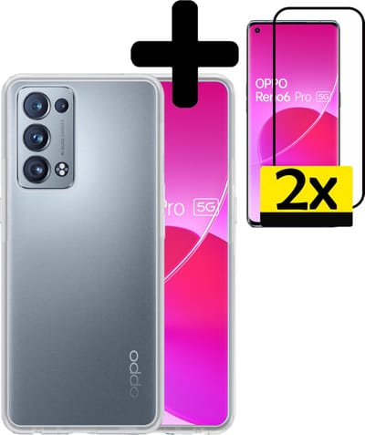 Hoesje - Met 2x Screenprotector - Geschikt voor OPPO Reno 6 Pro - Sterk & Shockproof - Back Cover - Siliconen Case - Telefoon Hoes - Telefoonhoesjes - Transparant