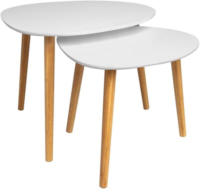 BEGRYF Set van 2 Salontafels - Bijzettafels - Wit & Bamboe - Modern & Scandinavisch - 55x53 cm & 39x39 cm