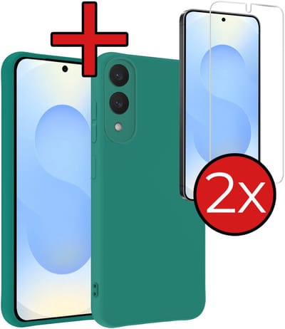 Hoesje - Met 2x Screenprotector - Geschikt voor Samsung Galaxy S25 Edge - Sterk & Shockproof - Telefoon Hoes - Back Cover - Siliconen Case - Telefoonhoes - Donkergroen