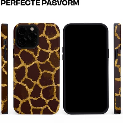 Casetastic hoesje geschikt voor Apple iPhone 13 Pro Max - MagSafe - Dubbellaagse bescherming - Afrikaanse Giraffenprint - Fashion Case - Zwart Bruin Goud Olijfgroen