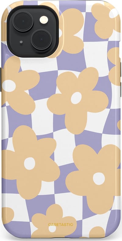 Casetastic hoesje geschikt voor Apple iPhone 15 Plus - MagSafe - Dubbellaagse bescherming - Madeliefjes feest - Fashion Case - Zand Wit Lila Zilver