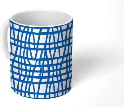 Mok - Koffiemok - Ruitpatroon - Blauw - Crème - Mokken - 350 ML - Beker - Koffiemokken - Theemok