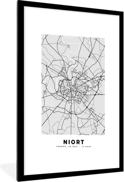 Fotolijst incl. Poster - Frankrijk - Niort - Stadskaart - Plattegrond - Kaart - 60x90 cm - Posterlijst