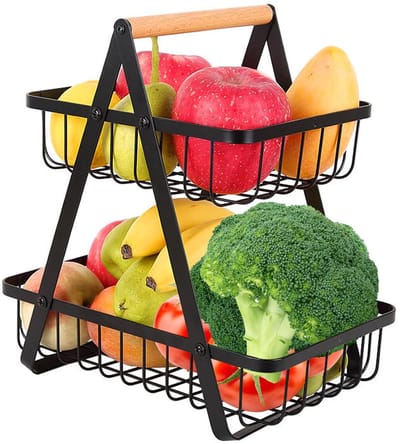 Dailygoods- Broodmand Dubbel - Fruitschaal 2 Lagen - Rvs - Decoratief - Opbergrek - Afneembaar