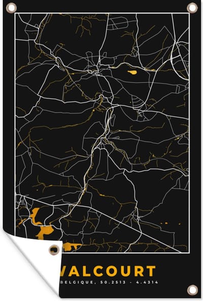 Muurdecoratie Walcourt - Plattegrond - Goud - Stadskaart - Kaart - 120x180 cm - Tuinposter - Tuindoek