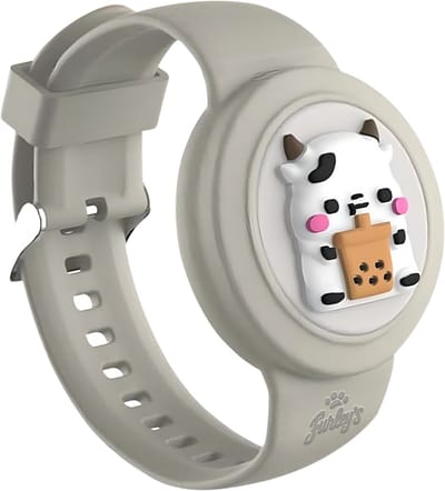 Furley’s Waterdichte Armband voor Kinderen – Geschikt voor Apple AirTag – Verstelbare Siliconen Band – Veilig & Comfortabel – Grijze Koe