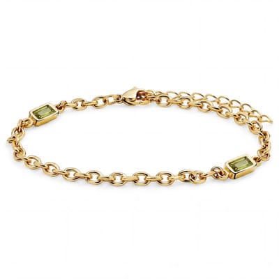 Prism | Goudkleurige armband met twee limoengroene stenen van kristalglas