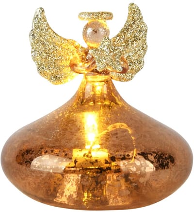 Dekoratief | Engeltje staand m/ster, transparant/goud, glas, LED, 8x8x8cm | A255664