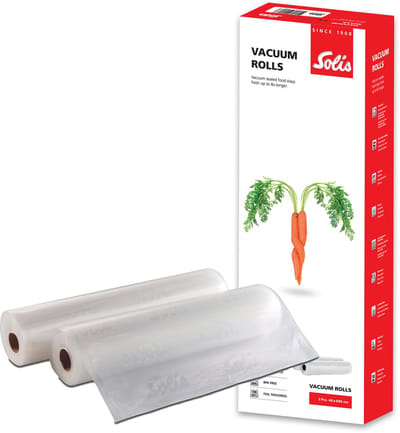 Solis Vacuumrollen 40 x 600 cm - Geschikt voor Diepvries, Magnetron en Sous Vide Koken - BPA-Vrij - Drielaags Vacuum Rollen - Vacuumfolie Rollen - voor Vac Prestige Maxi - 2 Rollen
