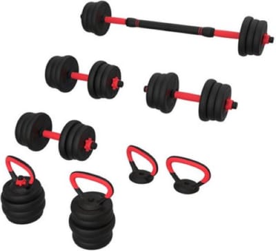 SOUTHWALL 5-in-1 Dumbbells tot 20 kg – Halterset – Dumbells Verstelbaar – Kettlebell – Halterstang – Gewichten – Barbell – Dumbells set – Fitness gewichten set – Gebruiksvriendelijk – Multifunctioneel – Zwart/Rood