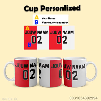 Rotterdam Football Mug - Personalized With Your Name and Number - Football Shirt on Mug - 325 ml - Coffee Mug - Football Gift