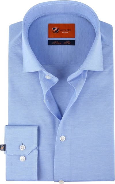 Suitable Overhemd Knitted Piqué Lichtblauw - Maat 39 - Heren - Casual Shirt