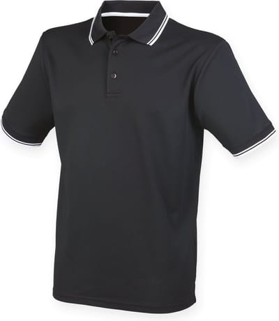 Henbury Men's Coolplus® Tipped Polo Shirt H482 - Black / White - XXL