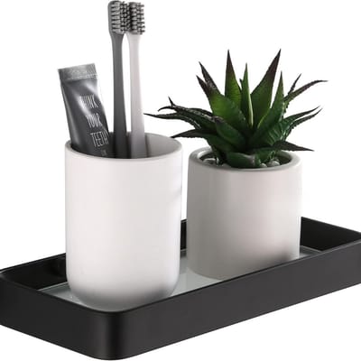 Famanu – Douchemand zelfklevend, boorvrij doucherek met aluminium frame, 25 cm, badkamer organizer, zwart