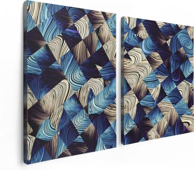 Artaza Canvas Schilderij Tweeluik Abstracte Kunst met Blauwe en Gouden Ruiten - 120x80 - Foto Op Canvas - Canvas Print