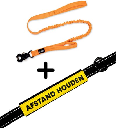Always Prepared® Pro Hondenriem met Sleeve Afstand Houden | Elastische Hondenriem | 120 tot 150 cm | Frog Clip | Dubbel Handvat | PVC Waarschuwingssleeve