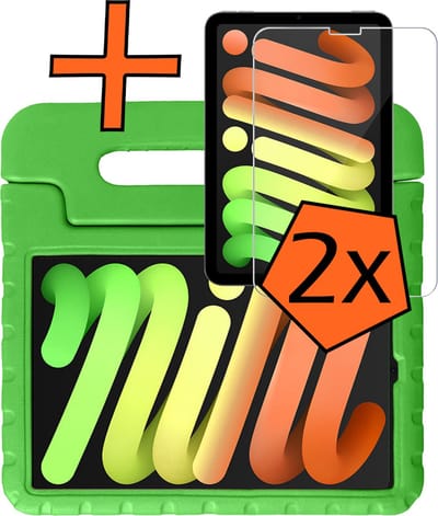 Hoesje - Geschikt voor Apple iPad Mini 7 (2024) - 8.3 inch - 7e Generatie - Met 2x Screenprotector - Kinderhoes Shockproof Bumper - Kidsproof Case - Tablet Hoes - Kinder Hoes Cover - Groen