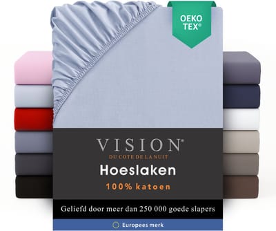 VISION Hoeslaken - 100% katoen - 160x200 cm - Lichtgrijs - Tweepersoonsbed - Oekotex gecertificeerd