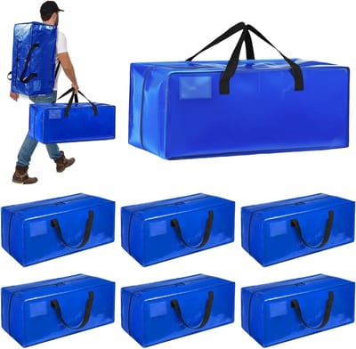 Set van 6 grote verhuiszakken, 90 L, waterdicht, met rugband, rits en stevige handvatten voor ruimtebesparende opslag van kleding en inboedel