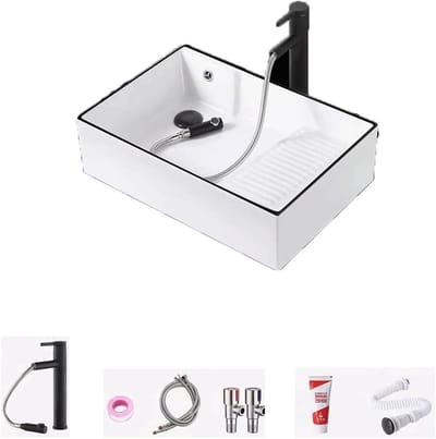 Badkamer Wastafel - Opbouw Spoelbak - Badkamer Inrichting - Scandinavische Stijl - 55 x 38 x 15.5 cm - Wit