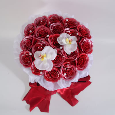 La Roselle Amsterdam Kunstbloemen Boeket met Geur – Rode Kunstrozen & Witte Orchideeën