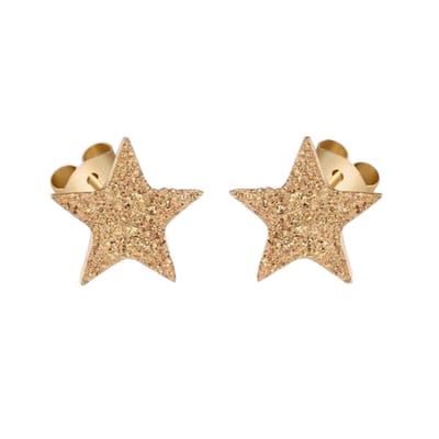 Aramat Jewels | Oorbellen | Ster oorstekers goudkleur – sandblasted – 6mm | | | |6mm | Staal | Kinderen, Volwassenen | Verkleurd niet
