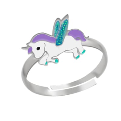 WeLoveSilver - zilveren kinderring - eenhoorn - paarse manen - glittervleugels