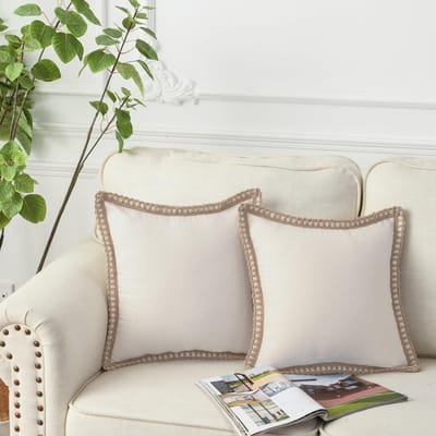 Dailygoods- Kussenhoezen Set van 2 - Boerderij Decoratief - Jute/Linnen - Vierkante Kussenslopen 18x18 inch - Woonkamer/Slaapbank - Op maat gemaakte randen
