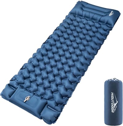 SnelShoppen - Hioutdoor Camping Isomatte 10CM Luchtmatras Ultralicht met Voetpomp & Kussen - Opblaasbare Compacte Slaapmat voor Outdoor, Wandelen, Str