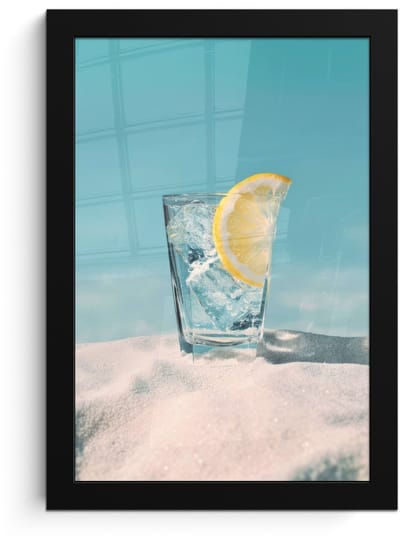 Poster in lijst - Fotolijst 20x30 cm - Posters - Glas - ijsblokjes - Citroen - Posterlijst zwart - Decoratie - Wanddecoratie woonkamer - Muurdecoratie slaapkamer