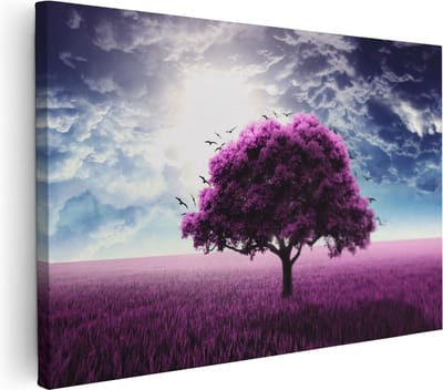 Artaza Canvas Schilderij Landschap - 30x20 cm - Klein - Wanddecoratie Boom - Muurdecoratie Natuur - Schilderijen Op Canvas - Paars