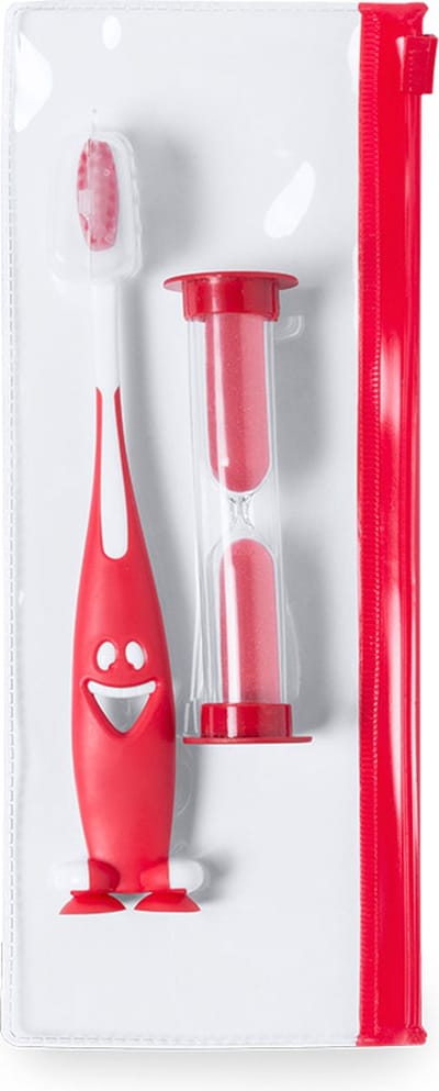 Reistandenborstel set - Tandenborstel - Zandloper - Reisset - Voor kinderen - Rood