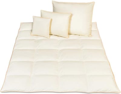 Donzen Dekbed – 160x200cm – 2.5kg Vulling 1-Persoons Ganzendons Dekbed – 100% Katoenen Tijk - Satijnen Bies – Kleur Crème –Herfst/Winter Seizoen + Kussens 70x80cm + 50x60cm + 40x40cm