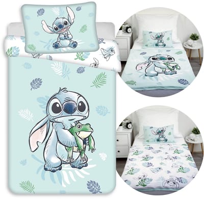 DISNEY Lilo Stitch Blauw-wit, dubbelzijdig kinder beddengoed met ritssluiting, 100% katoen, 100x135cm+40x60cm OEKO-TEX