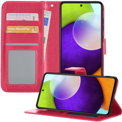 Hoesje - Geschikt voor Samsung Galaxy A52 5G - Luxe Bookcase - Walletcase Hoes - Portemonnee - Cover - Telefoonhoes - Donkerroze