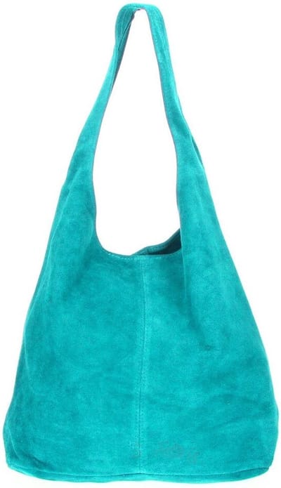 Turquoise Suède Schoudertas Lili - Handtassen - Shoppers - Ruime Suède dames tassen - Drukknoop - Met Etui - Turquoise