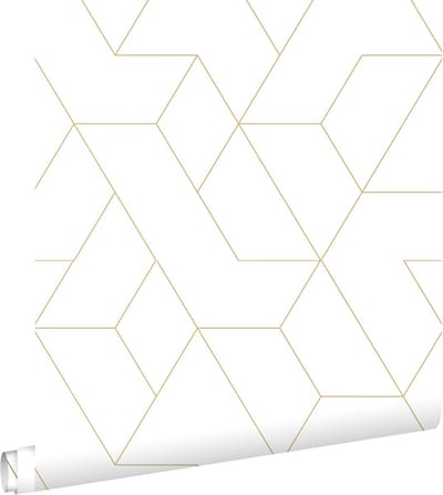 ESTAhome behang grafische lijnen wit en goud - 50 x 900 cm - 139950
