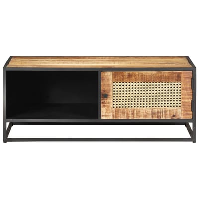 vidaXL - Salontafel - 90x50x35 - cm - ruw - mangohout - en - natuurlijk - riet